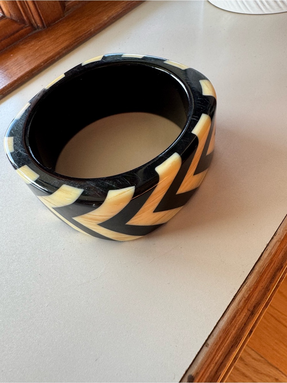 Dragon scale Black and Cream Chevron Resin statement cuff